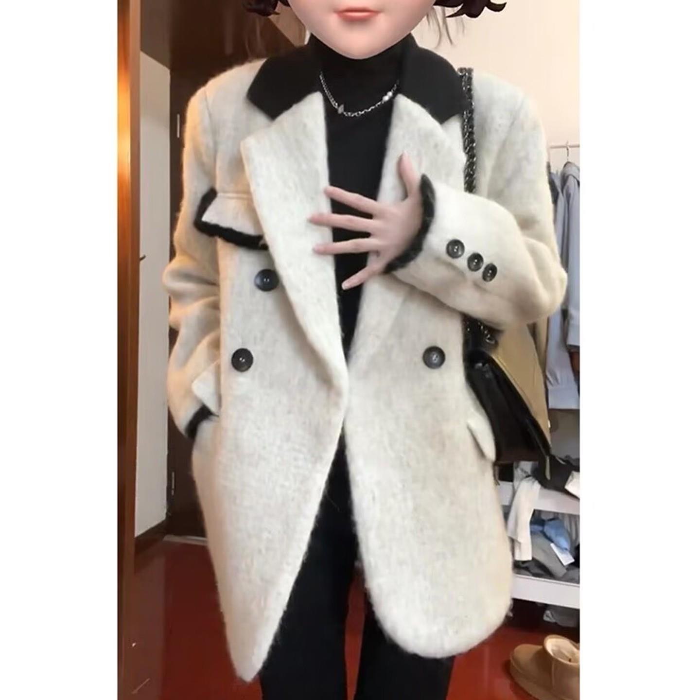 小个子羽绒内胆毛呢外套女2025冬季新款设计感小众赫本风呢子上衣