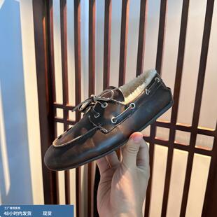 牛皮版~加厚绒保暖羊毛miu系乐福鞋女厚底增高真皮防滑小皮鞋棉鞋