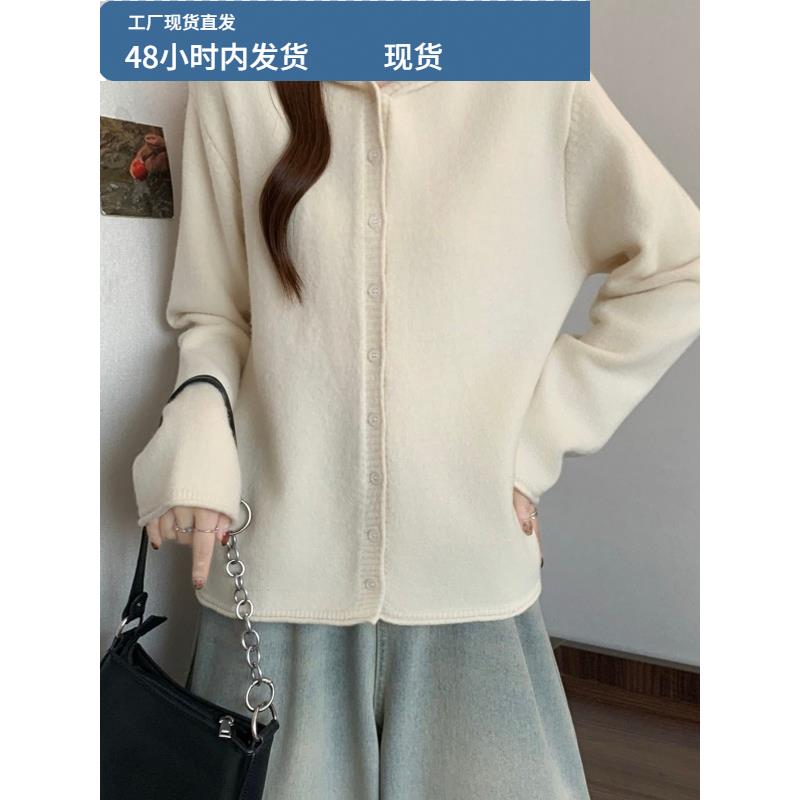 大码女装2025新款早秋独特超好看上衣简约宽松版排扣连帽针织开衫