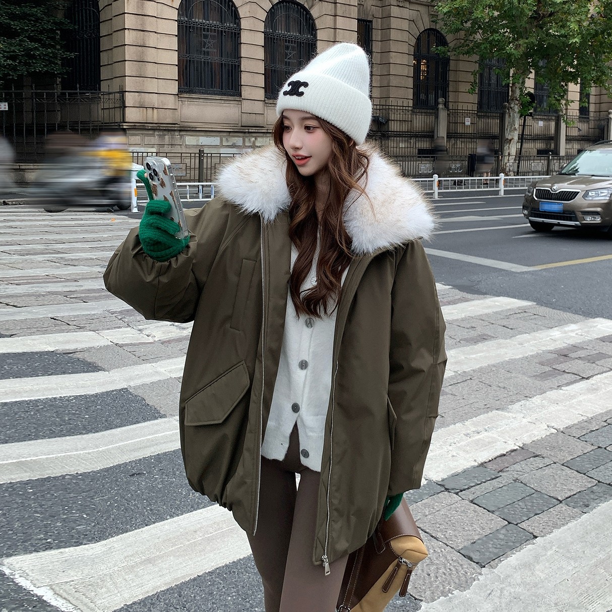 派克羽绒服女2026秋冬新款90白鸭绒工装通勤毛领外套