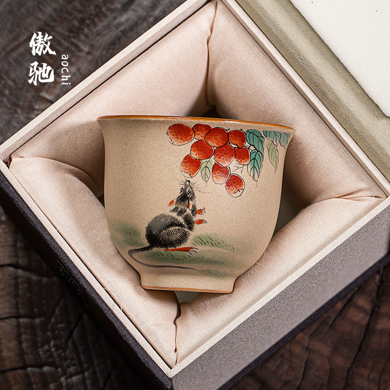 傲驰十二生肖茶杯陶瓷主人杯单杯复古粗陶品茗杯茶盏家用杯子定制