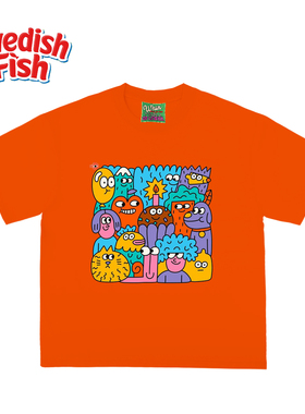 橙色！240g纯棉美式卡通涂鸦重磅街头奢潮原创JHYQ小众ins短袖T恤