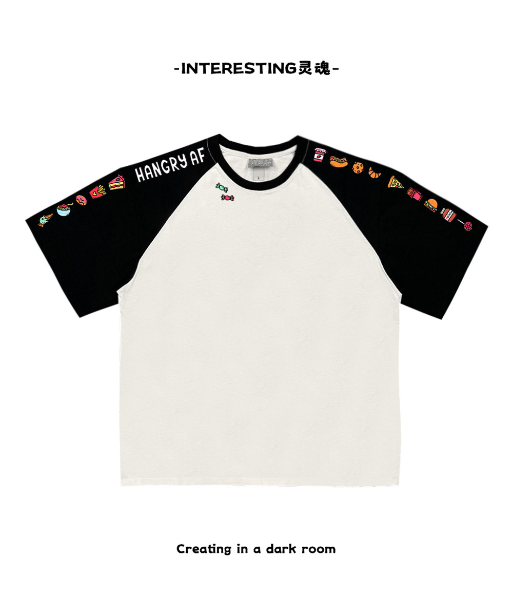 interesting灵魂 阿美咔叽食物糖果vintage街头重磅插肩袖纯棉ins