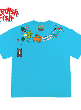 240g重磅浅湖蓝色短袖T恤！重磅欧美ins风oversize阿美咔叽千禧风