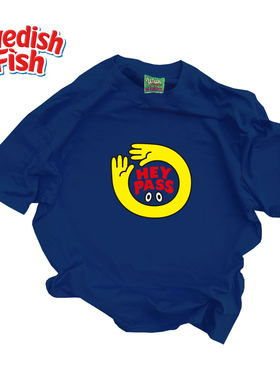 深蓝色！宽松百搭趣味学院风落肩美式重磅纯棉小众短袖T恤千禧风