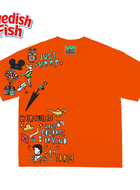 橙色！涂鸦高街穿搭ins风落肩重磅美式vintage街头奢潮纯棉短袖T