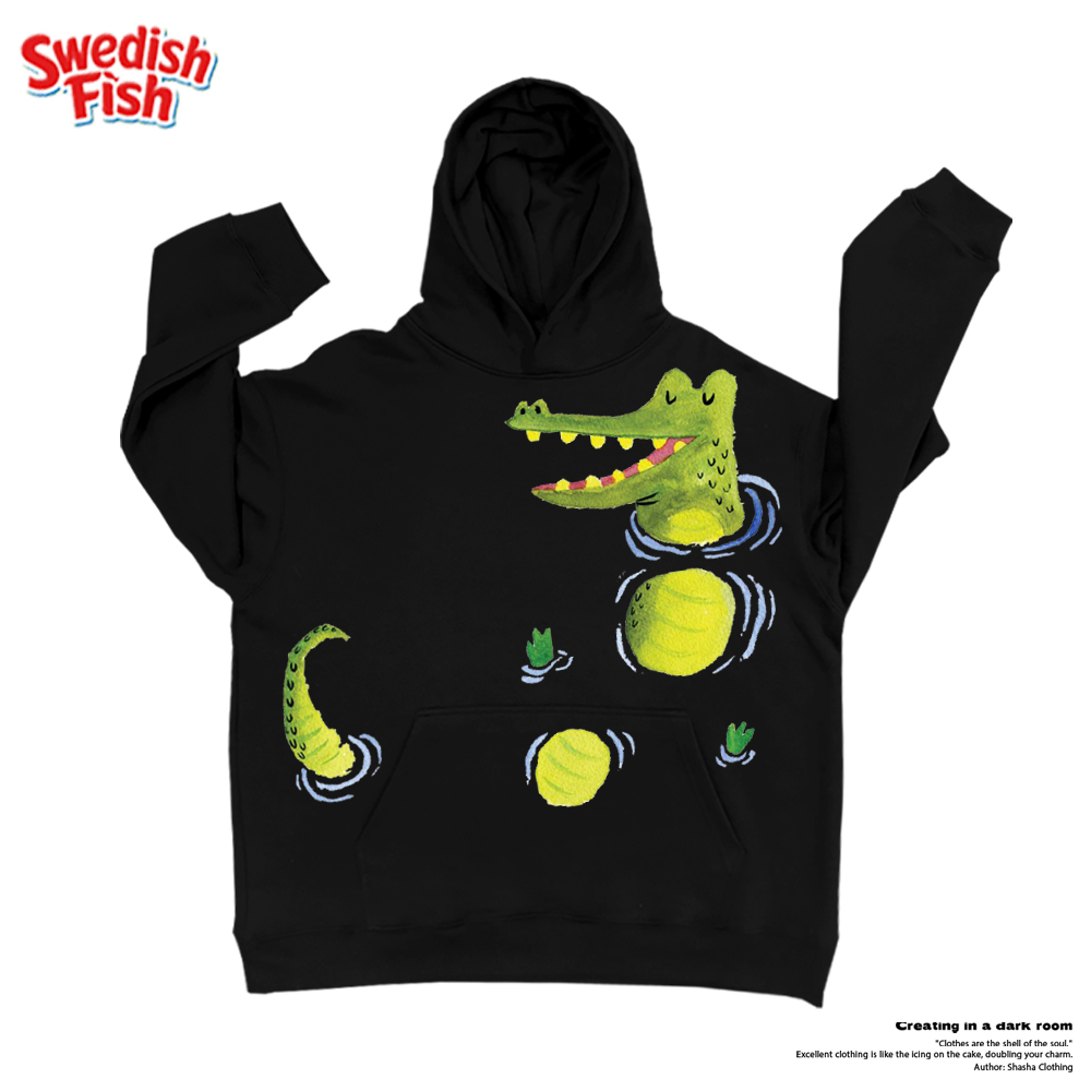 interesting灵魂 仰泳鳄鱼创意插画创作学ootd全棉连帽卫衣奢潮