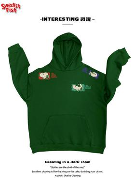 墨绿色！慵懒风！史努比卡通无性别oldschool奢潮高街重磅连帽卫