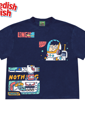 深蓝色！高街重磅240g宇航员探索天际街头奢潮ins风无性别短袖T恤