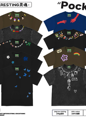 240g重磅！纯棉欧美ins风街头朋克穿搭卡通Ootd宽松百搭短袖T恤潮