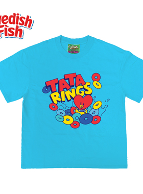 浅湖蓝色！240g纯棉宽松落肩美式Ootd原创小众卡通阿美咔叽短袖T