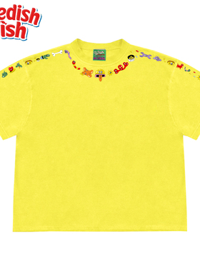 柠檬黄！千禧风y2k奢潮落肩重磅设计感美式阿美咔叽短袖T恤奢潮