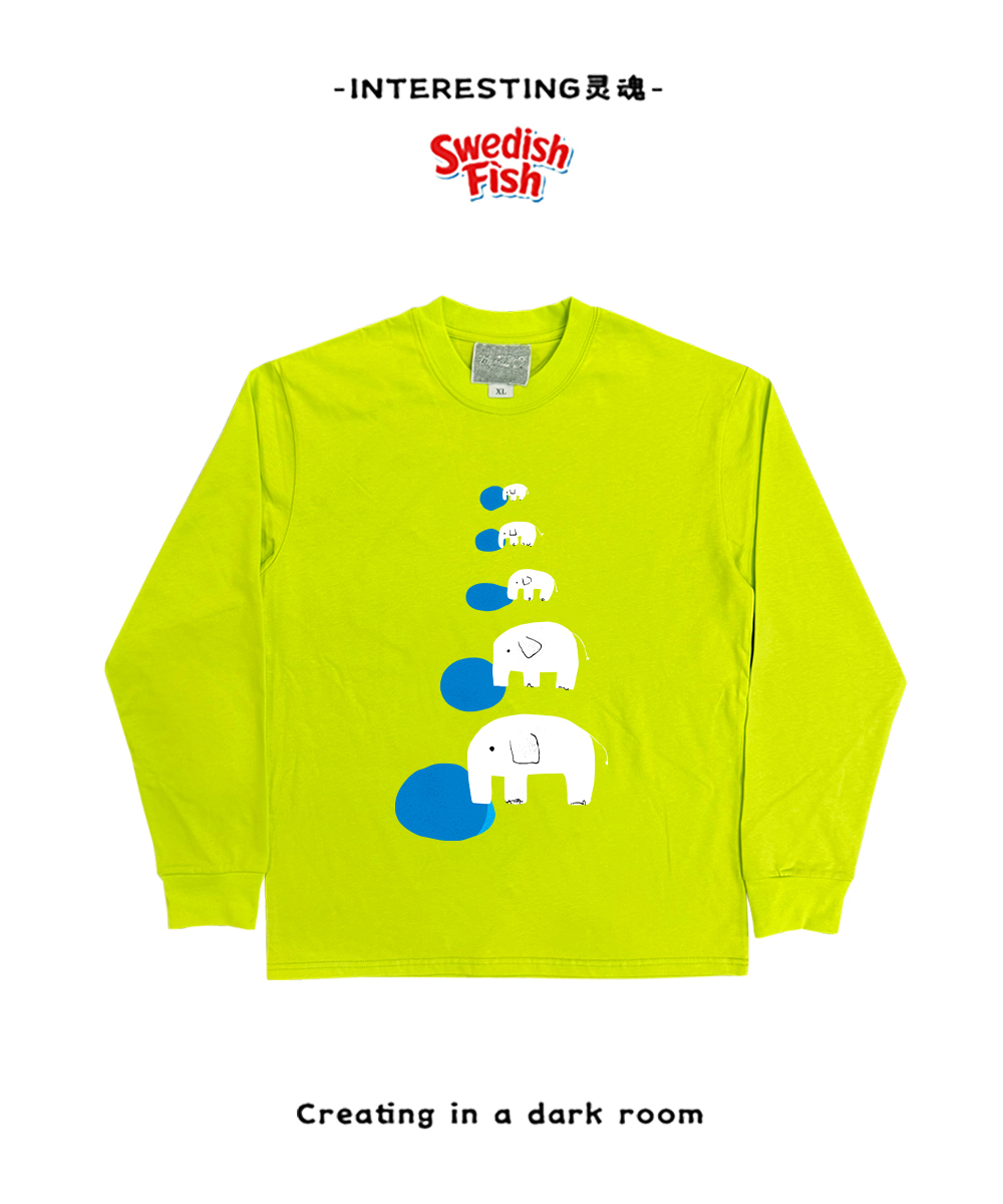 全棉荧光绿！oversize嘻哈rap欧美卡通无性别小众长袖T恤重磅奢潮