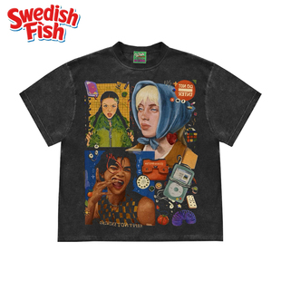 interesting灵魂！人物图案设计感大码全棉240g重磅小众短袖T恤