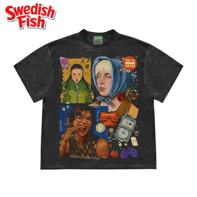 interesting灵魂！人物图案设计感大码全棉240g重磅小众短袖T恤