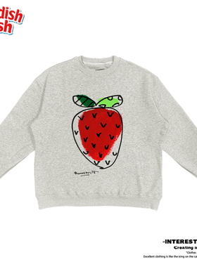 interesting灵魂 美式涂鸦草莓艺术灵感阿美咔叽无性别圆领卫衣