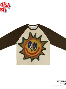 interesting灵魂 涂鸦太阳插画独特质感插肩长袖无性别上衣