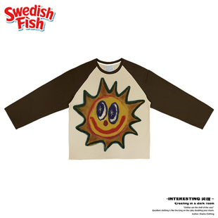 interesting灵魂 涂鸦太阳插画独特质感插肩长袖无性别上衣