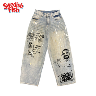 interesting灵魂！奢潮千禧风亚比奢潮多巴胺嘻哈oldschool牛仔裤