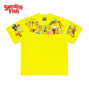 interesting灵魂！痞帅厚重感奢潮穿搭男女落肩趣味学院风短袖T恤