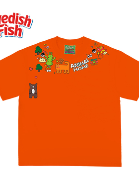 240g重磅橙色短袖T恤！欧美ins风阿美咔叽千禧风重磅JHYQ街头拼接