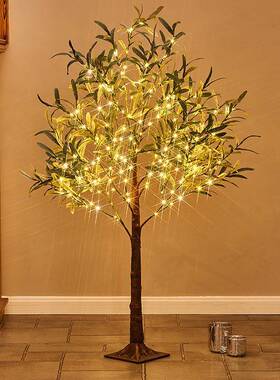 仿真树灯160颗暖白LED铜线灯橄榄树发光树4FT圣诞节120cm高