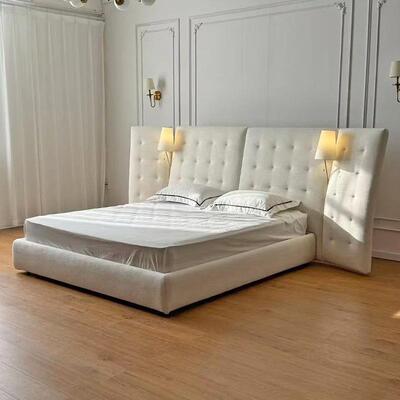 Angle天使床意式极简布艺床主卧宽屏高背1.8米奶油布艺双人软包床