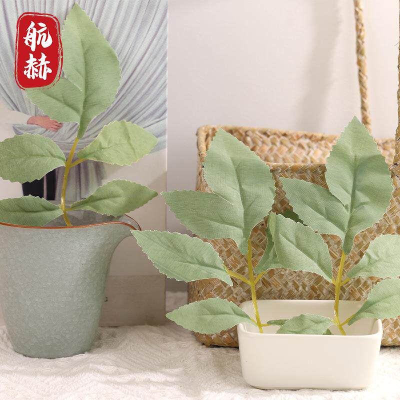 仿真植物牡丹叶五叉丝印菊花叶盆栽绿植配件仿真花叶配件玫瑰叶