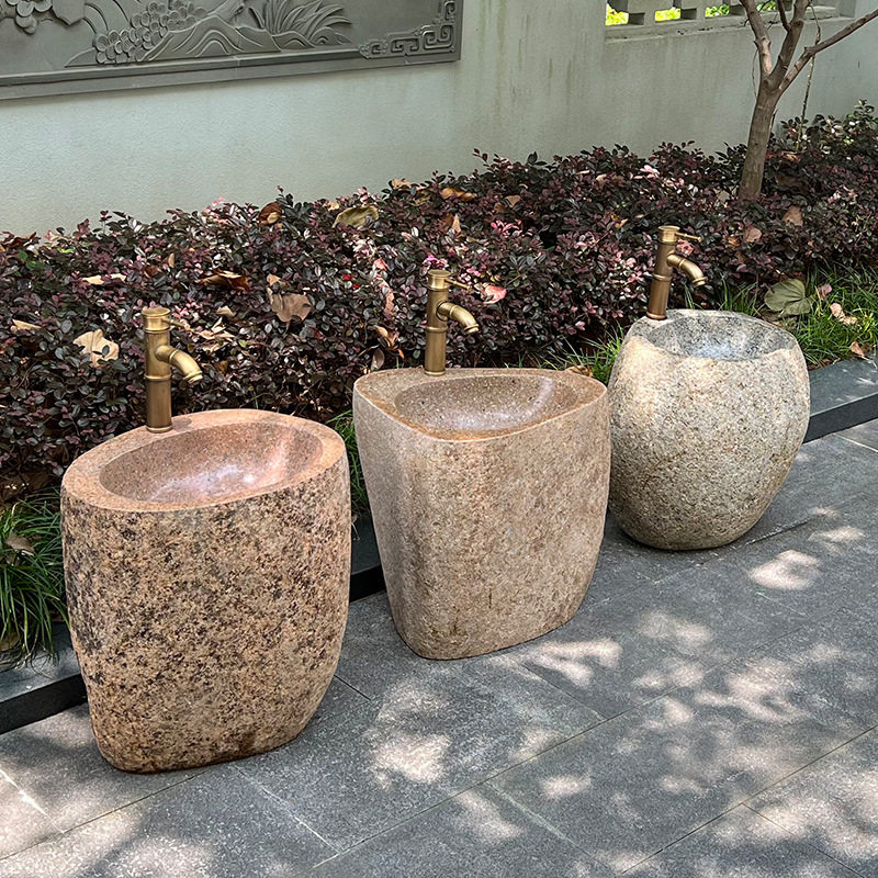 户外幼儿园洗手台一体庭院室外石头立柱盆艺术石材儿童洗手池水池