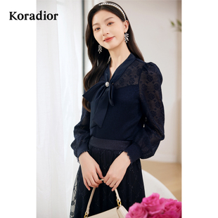 羊毛 秋时尚 Koradior珂莱蒂尔商场同款 女 气质针织衫 v领羊毛衫