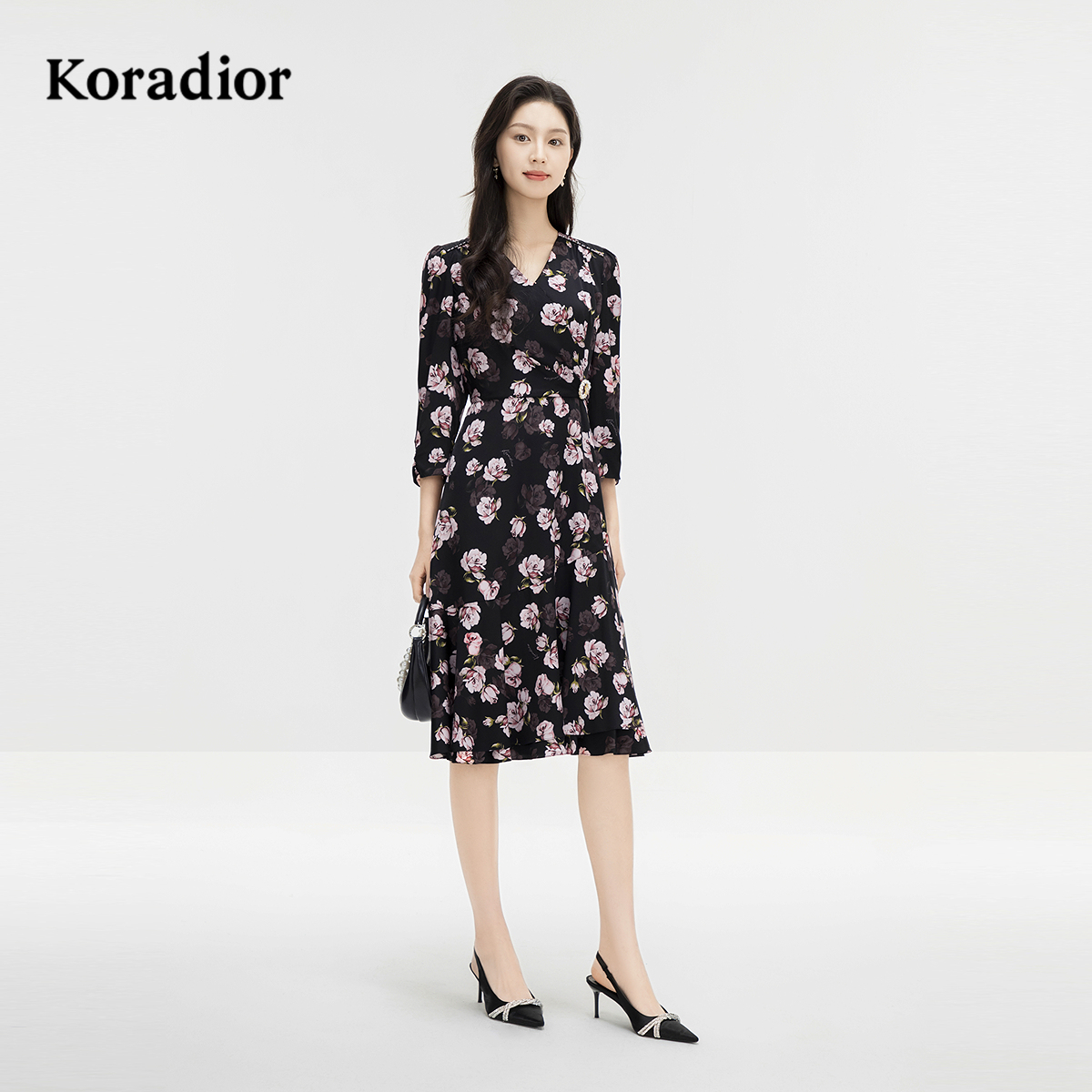 【桑蚕丝】Koradior珂莱蒂尔商场同款2025春浪漫度假风玫瑰连衣裙