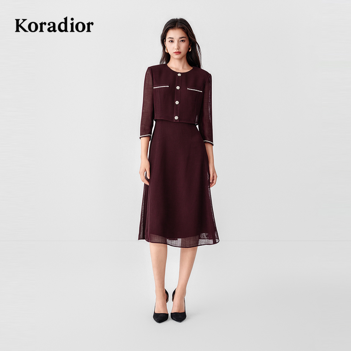 【三醋酸】Koradior珂莱蒂尔商场同款2025秋新款气质假两件连衣裙