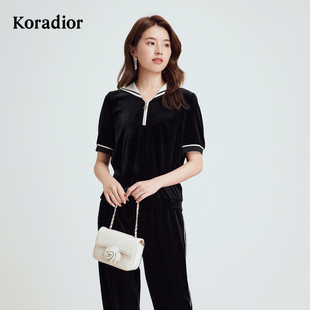 秋休闲百搭海军领T恤上衣女 轻运动 Koradior珂莱蒂尔商场同款
