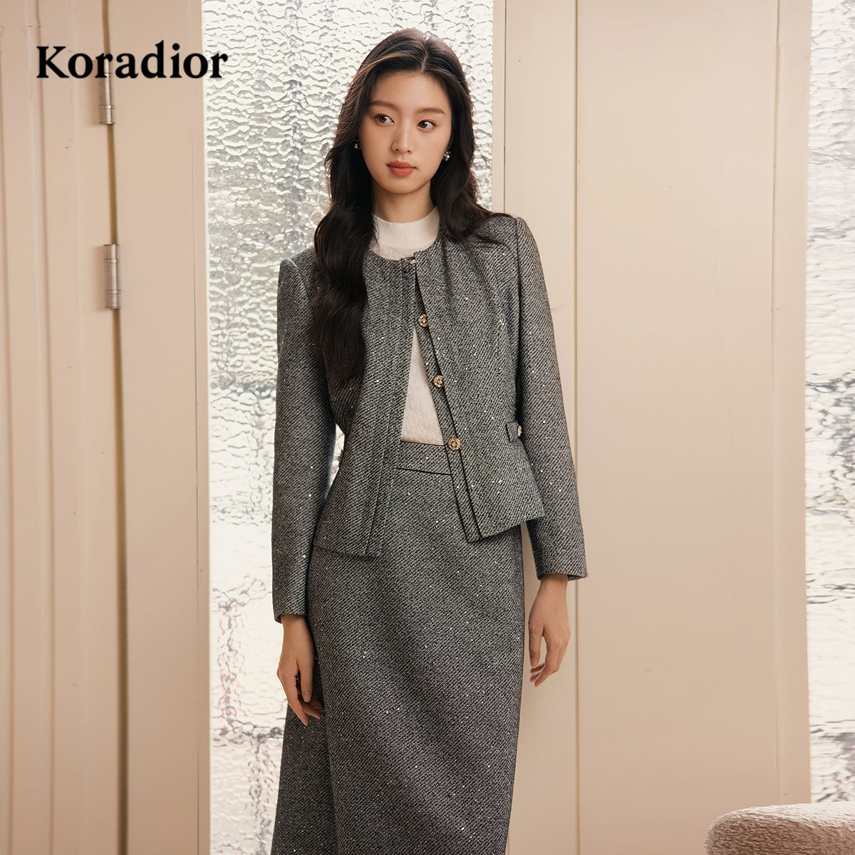 【珠片花纱】Koradior珂莱蒂尔商场同款2025秋新款气质香风短外套