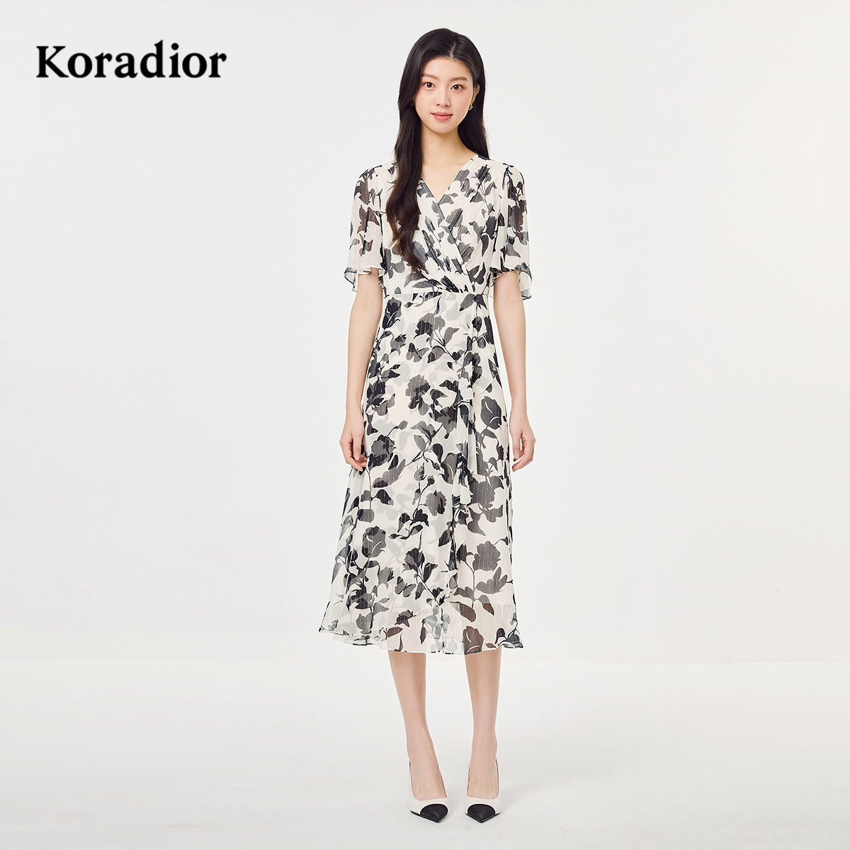 【桑蚕丝】Koradior珂莱蒂尔商场同款2025夏新款气质碎花连衣裙女