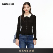 2026春新款 经典 黑翻领针织衫 Koradior珂莱蒂尔商场同款 花边袖 女