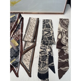 欧洲站欧货2025年秋冬新品咖色系丝巾腰果花围巾围脖千鸟格飘带