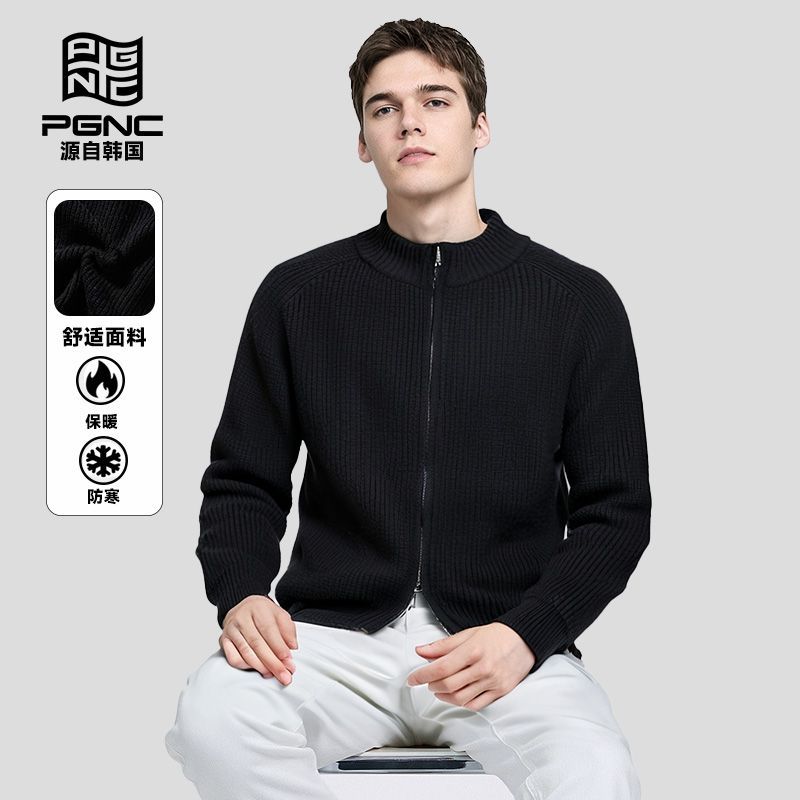 韩国PGNC品牌秋冬新款男士时尚休闲开衫针织衫毛衣线衫上衣外套