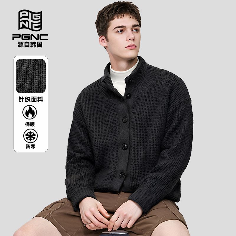 韩国PGNC品牌针织衫立领休闲男士百搭秋冬新款时尚毛衣上衣外套