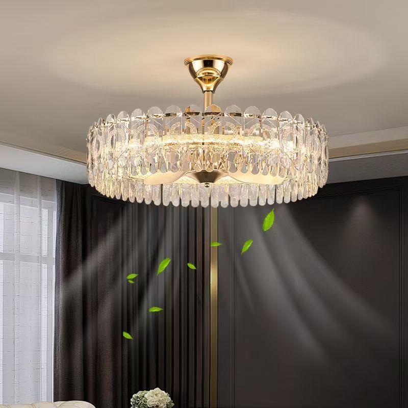 水晶风扇灯吊扇灯客厅餐厅2025年灯轻奢新款家用大气风扇吊灯卧室