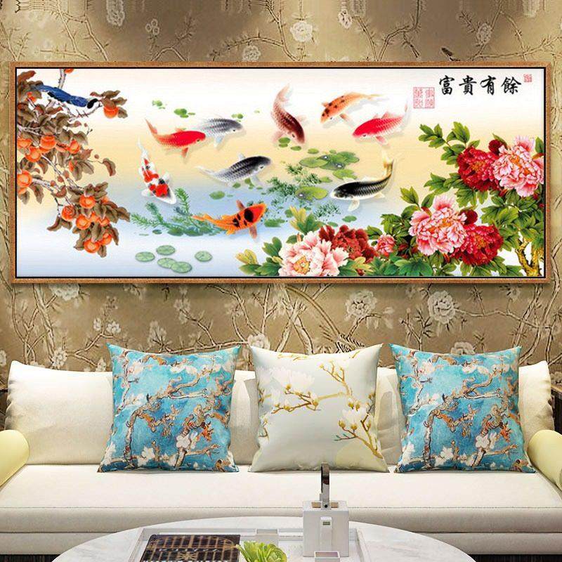 九鱼图5D钻石画2024新款满钻客厅餐厅贴钻十字绣中国风钻绣挂画,居家布艺,钻石绣,淘宝优惠券,粉丝福利购,淘宝优惠卷