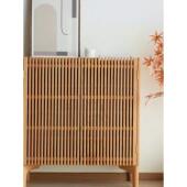 北美樱桃木格栅靠墙边实木鞋 柜家用门口简约大容量对开门储物柜