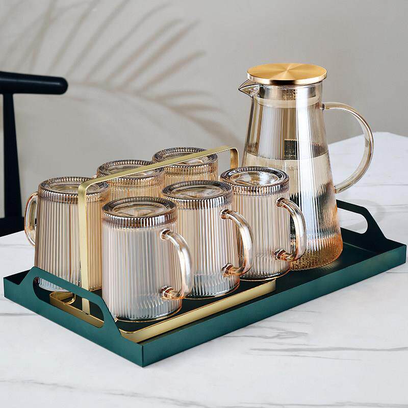 高颜值玻璃杯套装轻奢家用客厅杯具待客茶杯带把水杯家庭喝水杯子