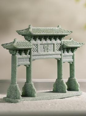 青砂石盆景造景摆件创意微景观大门牌坊摆设假山流水装饰小配件