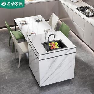 轻奢岩板中岛台餐桌一体开放厨房现代简约家用多功能茶桌吧台5E27