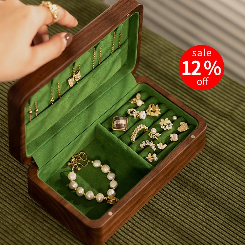 良白/黑巧首饰盒/胡桃实木便携戒指小精致珠宝饰品收纳盒结婚礼物