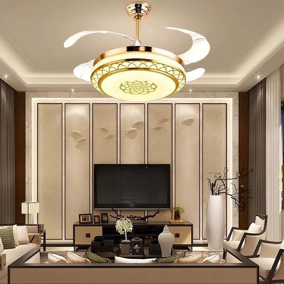 s169扇%隐形风扇灯家用厅吊灯客室新中式led风扇灯卧简约静音吊扇