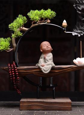 新中国风家禅宗小和尚装饰品客厅茶室书房办公室陶瓷小和尚软装饰