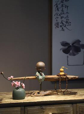 新中式禅意天然风化枯木家居摆件茶室酒店造景根艺博古架玄关装饰