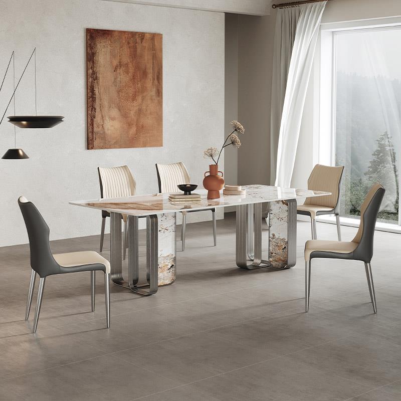 意式轻奢进口亮光岩板餐桌椅组合现代简约设计师长方形家用吃饭桌